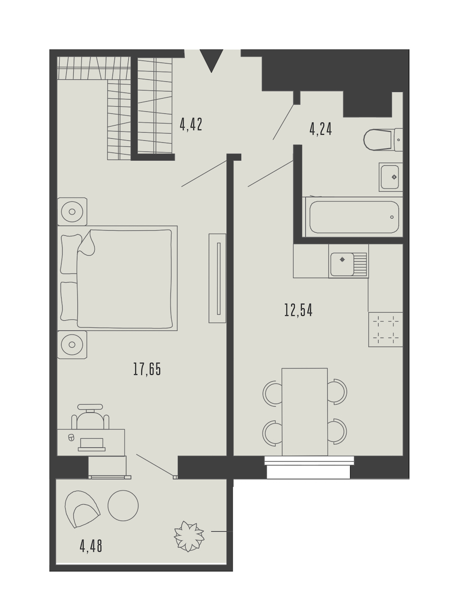 1-комнатная квартира 40.19 м², 5/5 эт., Комплекс апартаментов «Bereg. Курортный»